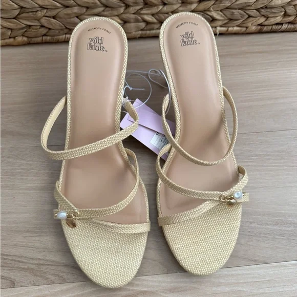 NWT! Wild Fable Brodie Strappy Raffia Charm Heels - Memory foam - Picture 12 of 14
